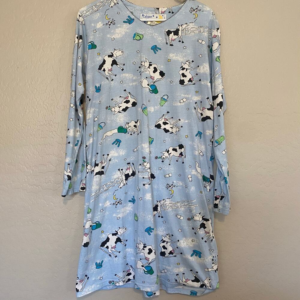 Vintage Canyon Group Sleep Dress Night Gown Shirt Womens Size Medium Cows RARE